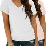 Nadorine Women Casual Soft V Neck Basic Tee Tops