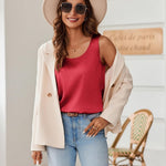 Nadorine Silk Satin Tank Tops Scoop Neck Sleeveless Tops
