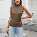 Nadorine Women's Mock Turtle Neck Sweater Vest Shirts
