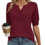 Nadorine Casual V Neck Short Sleeve Knit Sweater (US Only)