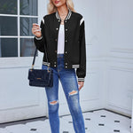 Nadorine Women's Bomber Jacket Casual Striped Button Down Coat