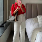 Nadorine Cotton Button Down Shirts Long Sleeve V Neck Tops