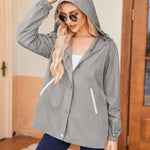 Nadorine Rain Jacket Women Lightweight Waterproof Hooded Zip Raincoat