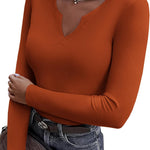 Zeagoo Womens Long Sleeve T Shirts V-Neck Slim Fitted Knit Top