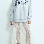 Elegant Casual Feeling Floral Lace Elastic Waist Maxi Skirt