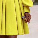 A-Line Long Sleeves Pleated Solid Color V-Neck Mini Dresses