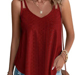 Nadorine Flowy Strap Eyelet Embroidery Sleeveless Casual Tank Top
