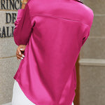 Nadorine Women Satin Button Down Shirt Long Sleeve Tops