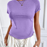 Zeagoo Womens Basic T-Shirts Crewneck Short Sleeve Curved Hem Summer Crop Tops Fitted Tees Y2k Clothing