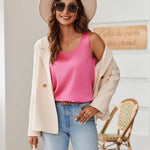 Nadorine Silk Satin Tank Tops for Women Scoop Neck Sleeveless Tops