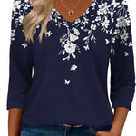 Nadorine 3/4 Length Sleeve Womens Tops Casual V Neck Shirts Soft Basic Tees Business Work Blouses