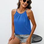 Zeagoo Womens Halter Neck Tank Tops Sleeveless Pleated Tops