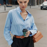 Nadorine Cotton Button Down Shirts Long Sleeve V Neck Tops