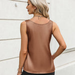 Nadorine Silk Satin Tank Tops Scoop Neck Sleeveless Tops