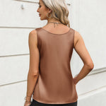 Nadorine Silk Satin Tank Tops for Women Scoop Neck Sleeveless Tops