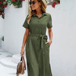 Nadorine Women's Short Sleeve Button Down Blouse Dress (DE Only)