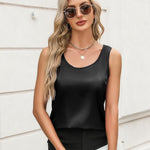 Nadorine Silk Satin Tank Tops Scoop Neck Sleeveless Tops
