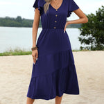 Nadorine Women's Casual Dress Flutter Button Down Tiered Flowy Dress