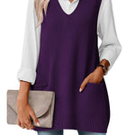 Stylish V-neck Sweater Knit Vest with Pocket (US Only)