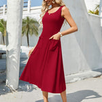 Nadorine Floral Beach Sundress Casual A-Line Midi Tank Dresses