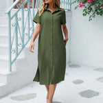 Nadorine Women's Short Sleeve Button Down Blouse Dress (DE Only)