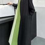 Long Sleeves Loose Asymmetric Buttoned Contrast Color Split-Joint Lapel Midi Dresses Shirt Dress