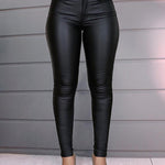 Solid Color PU Leather Casual Pencil Pants Leggings