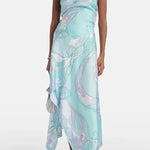 Satin Unique Print Halter Top and Irregular Midi Skirt Set