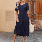 Nadorine Midi Floral Flutter Short Sleeve Casual Dresses with Pockets