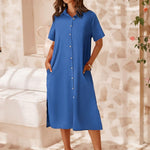Nadorine Women's Short Sleeve Button Down Blouse Dress (DE Only)