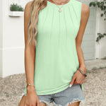 Nadorine Summer Tank Top for Women Pleated High Neck Tops