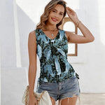 Nadorine Tank Tops V Neck Casual Side Ruched Drawstring Shirts