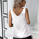 Nadorine Women's Satin Tank Top Sleeveless Blouse Top
