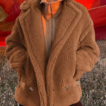 Lapel Fleece Jacket Long Sleeve Pockets Faux Fur Dressy Fall Outfits
