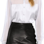 Womens V Neck Button Down Shirts Satin Silk Blouse Mesh Long Sleeve Casual Work Tops - Nadorine (Us Only)