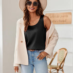 Nadorine Silk Satin Tank Tops Scoop Neck Sleeveless Tops