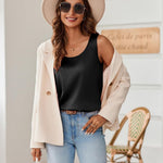 Nadorine Silk Satin Tank Tops for Women Scoop Neck Sleeveless Tops
