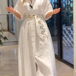 Solid Color Lapel Pocket Pattern Lace-up Loose Maxi Dress
