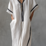 Women's Casual White Cotton And Linen Loose Short-sleeved Maxi Dress