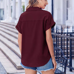 Nadorine Short Sleeve Summer Tops Casual Button Down Shirts