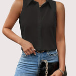 Nadorine Sleeveless Blouses Casual Button Down Flower Tank Tops