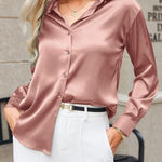 Nadorine Women's Satin Blouse V-Neck Causal Satin Blouses (DE Only)