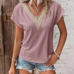 Dressy Top V Neck Short Sleeve Summer T Shirts Tops Loose Blouses