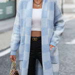 Plaid Dropped Shoulder Cardigan with Pocket