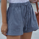 Nadorine Casual Elastic Waist Drawstring Pocketed Loose Shorts Pants