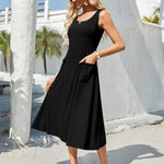 Nadorine Floral Beach Sundress Casual A-Line Midi Tank Dresses