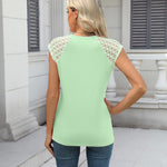 Nadorine Women's Lace Cap Sleeve Tops Pleated Tank Tops