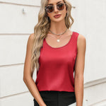 Nadorine Silk Satin Tank Tops Scoop Neck Sleeveless Tops