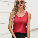 Nadorine Silk Satin Tank Tops for Women Scoop Neck Sleeveless Tops
