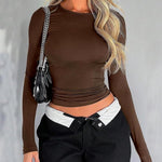 Nadorine Women Y2K Crewneck Long Sleeve Slim Fit T-Shirt